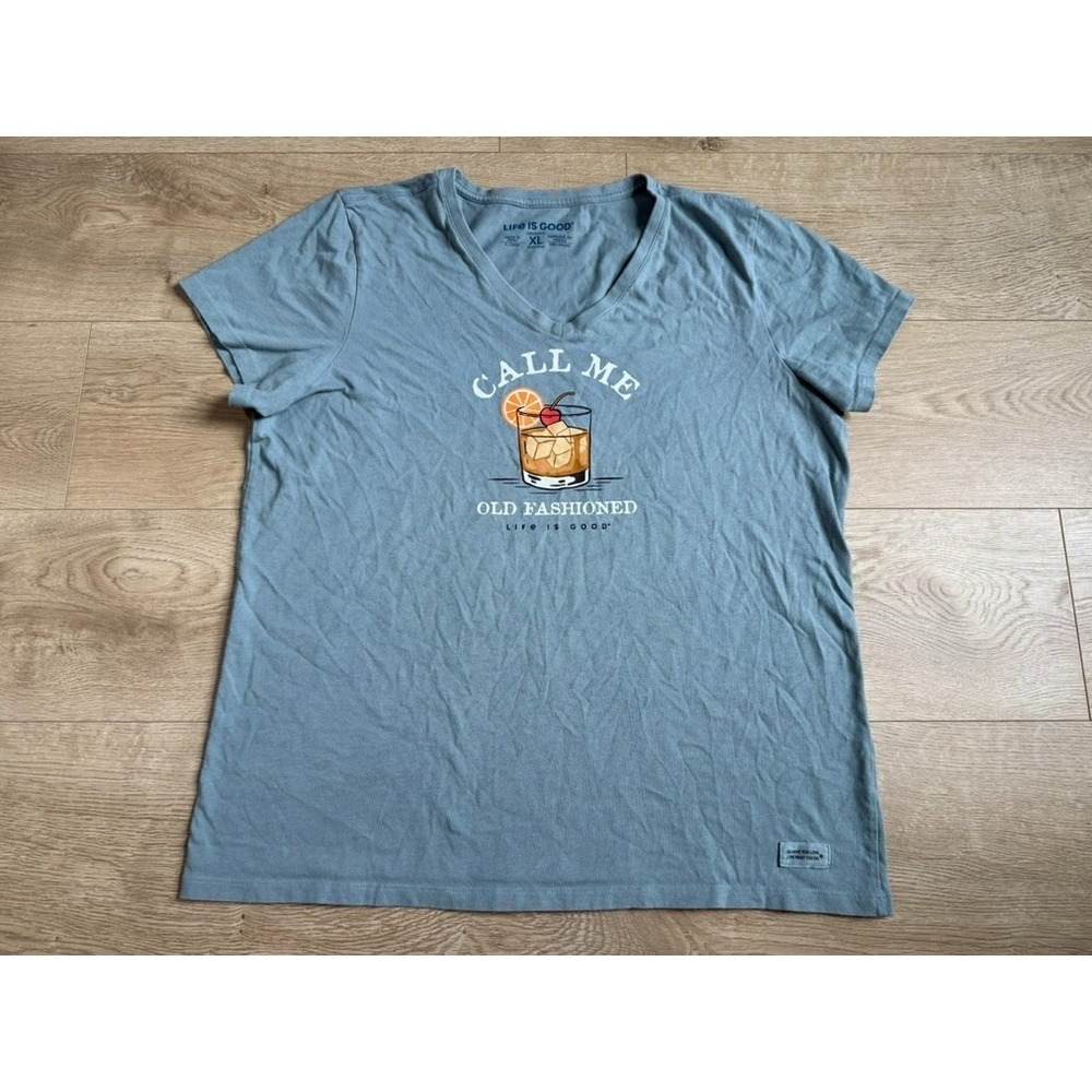 EUC Women Life is Good crusher tee call me old fashioned short sleeve blue sz XL